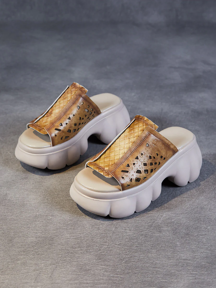 Casual Leather Spliced Platfrom Slippers - Image 7
