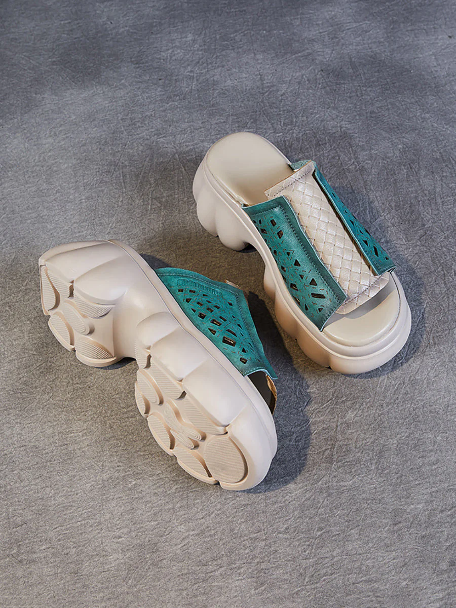 Casual Leather Spliced Platfrom Slippers - Image 8