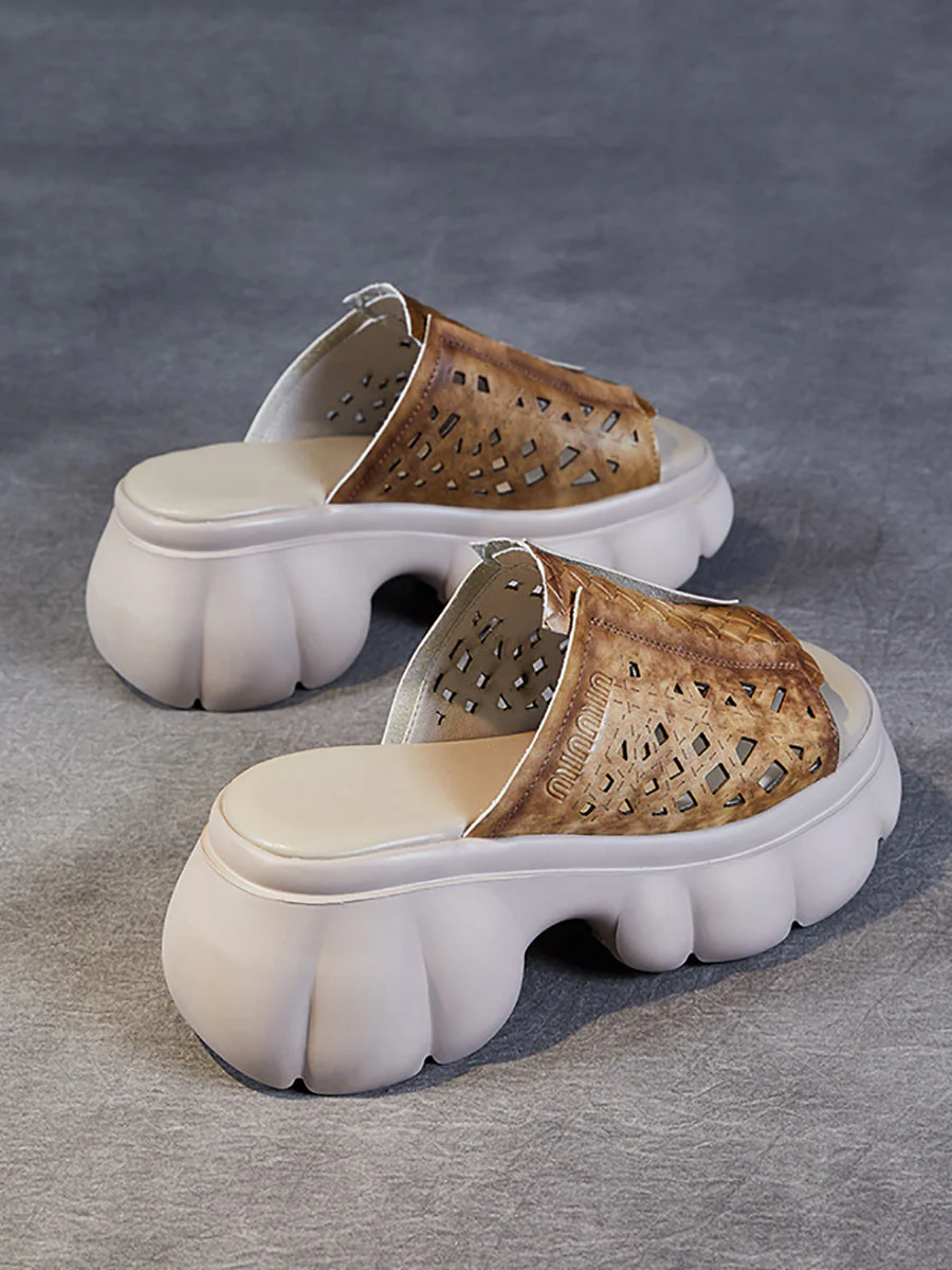 Casual Leather Spliced Platfrom Slippers - Image 9