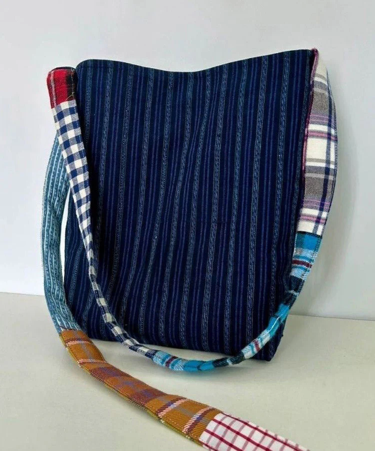 Casual Navy Striped Large Capacity Canvas Satchel Handbag - Image 2