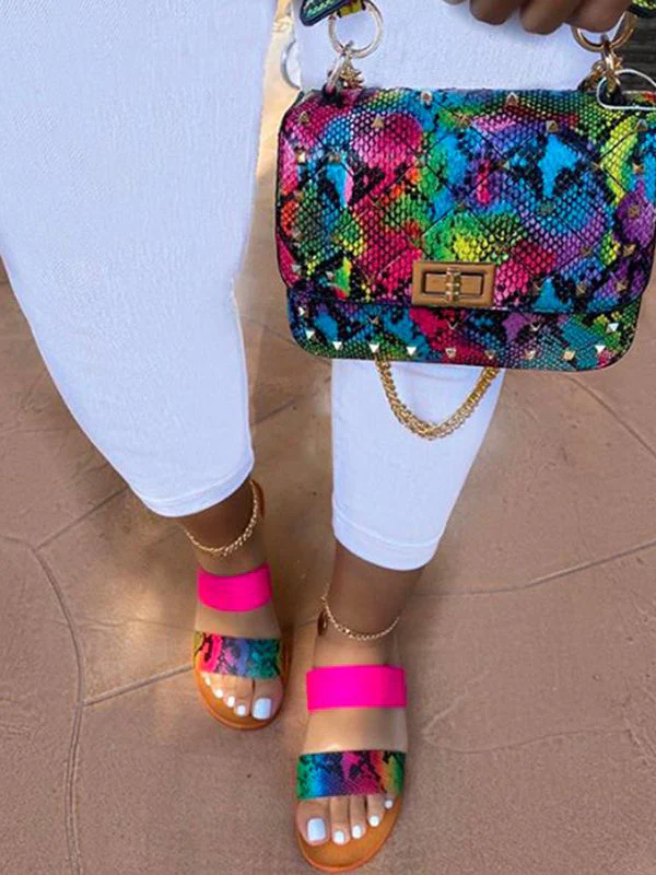 Casual Print Flat Slide Sandals - Image 3