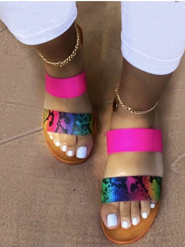 Casual Print Flat Slide Sandals - Image 4