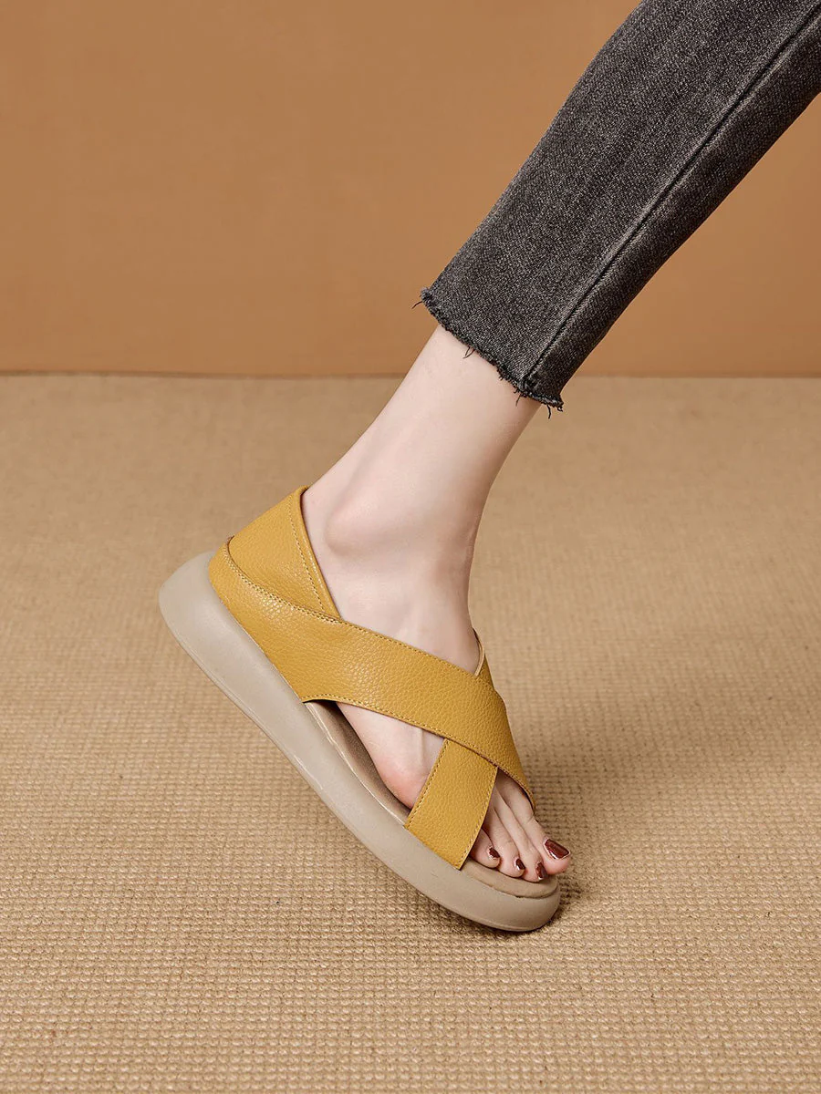 Casual Pure Leather Color Slippers - Image 5