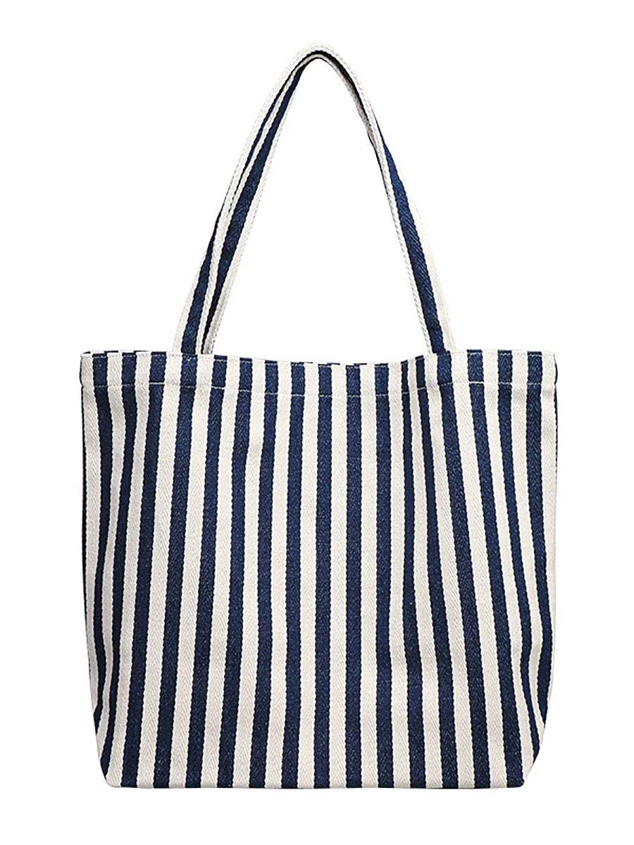 Casual Stripe Shoulder Canvas Bag - Image 14