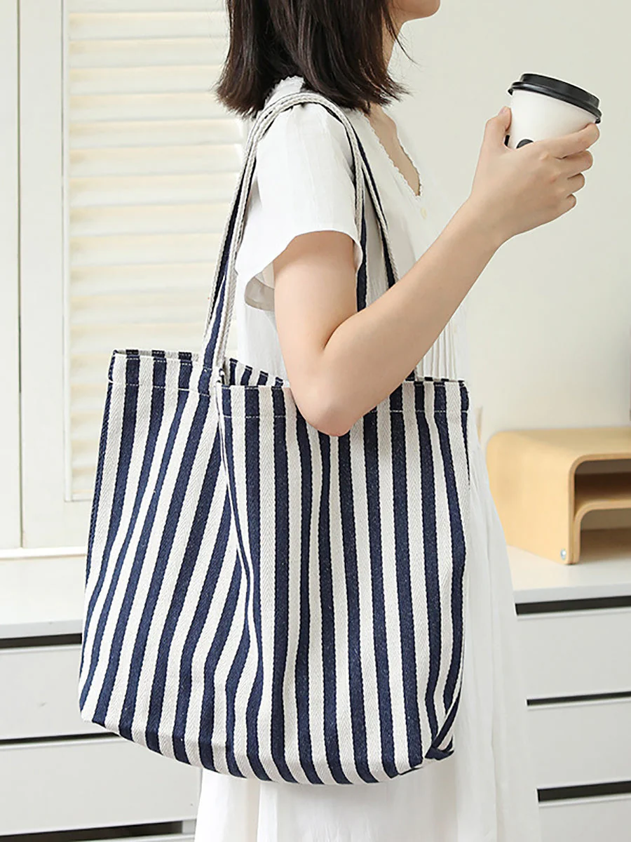 Casual Stripe Shoulder Canvas Bag - Image 3