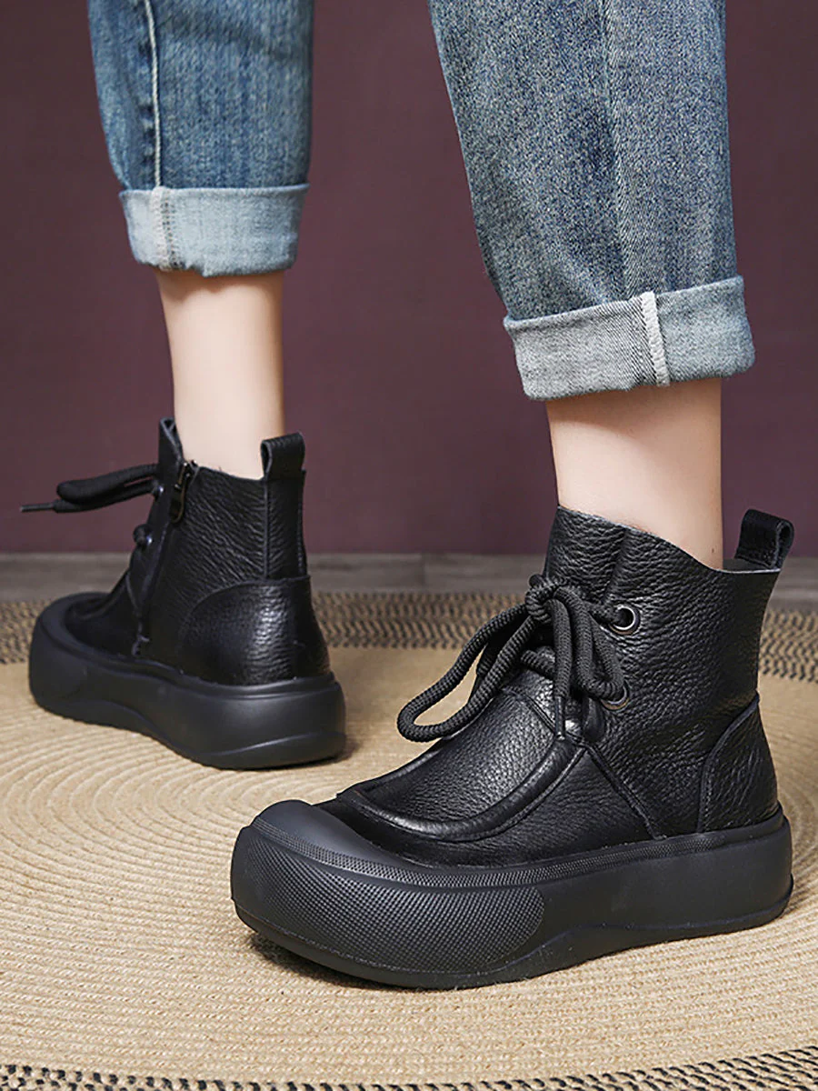 Casual Winter Solid Leather Strap Platform Boots - Image 5