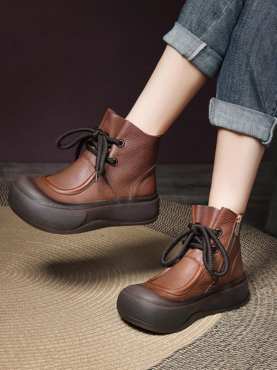 Casual Winter Solid Leather Strap Platform Boots - Image 6