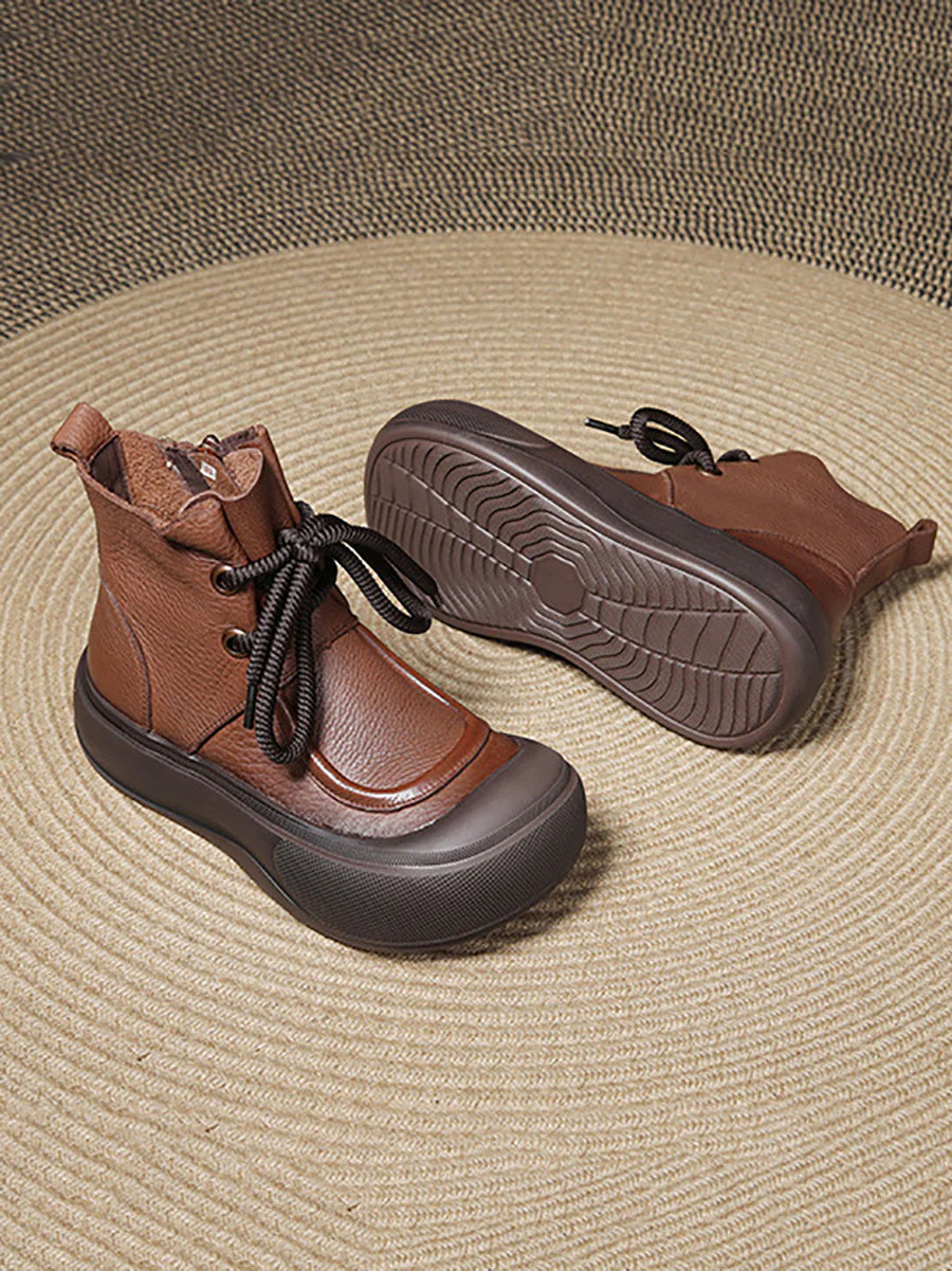 Casual Winter Solid Leather Strap Platform Boots - Image 7