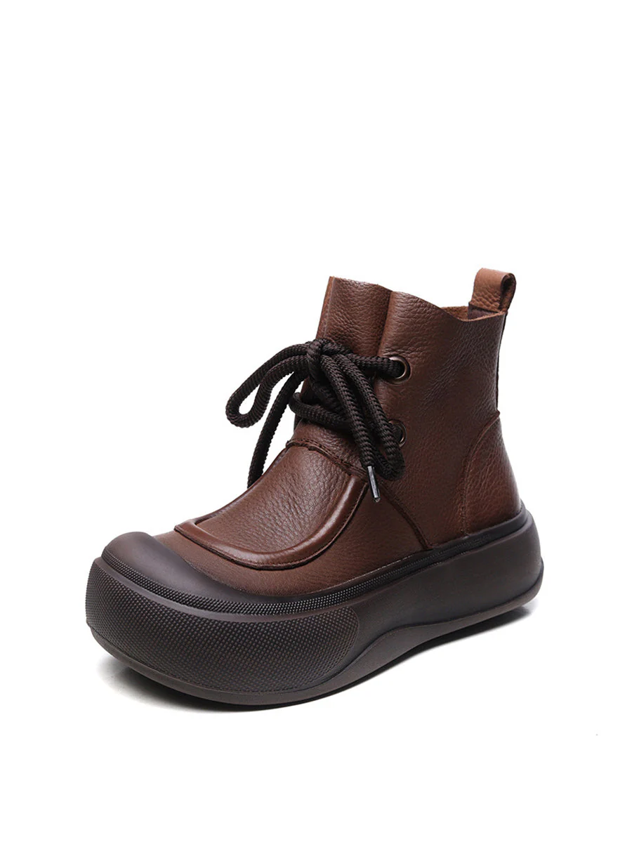 Casual Winter Solid Leather Strap Platform Boots - Image 9