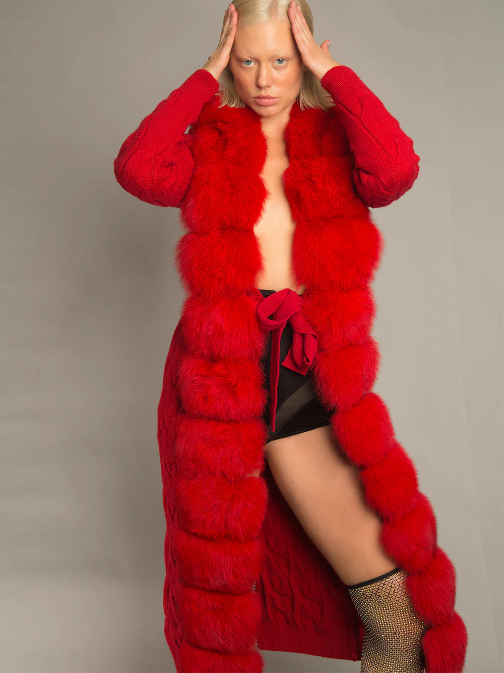 CAVO Fur-Trimmed Cashmere Cable-Knit Cardigan - Image 3