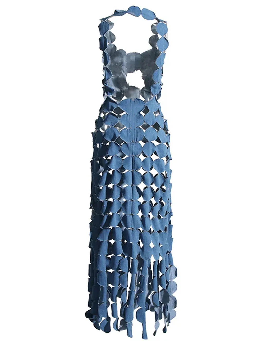 CERA Appliqué Fringe Maxi Dress in Denim - Image 2