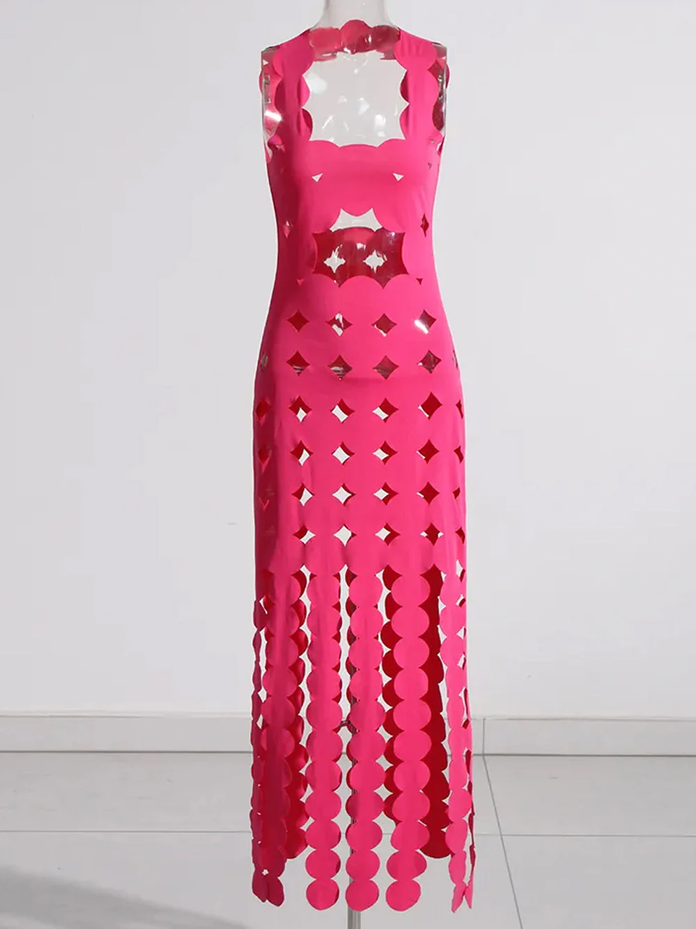 CERA Appliqué Fringe Maxi Dress in Fuchsia - Image 6