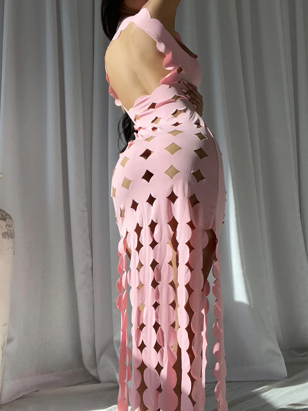 CERA Appliqué Fringe Maxi Dress in Pink - Image 2
