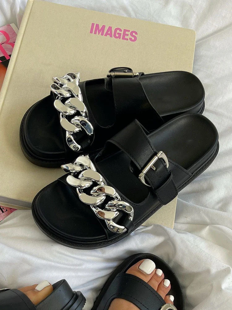 Chain Decor Double Buckles Sandals - Image 13