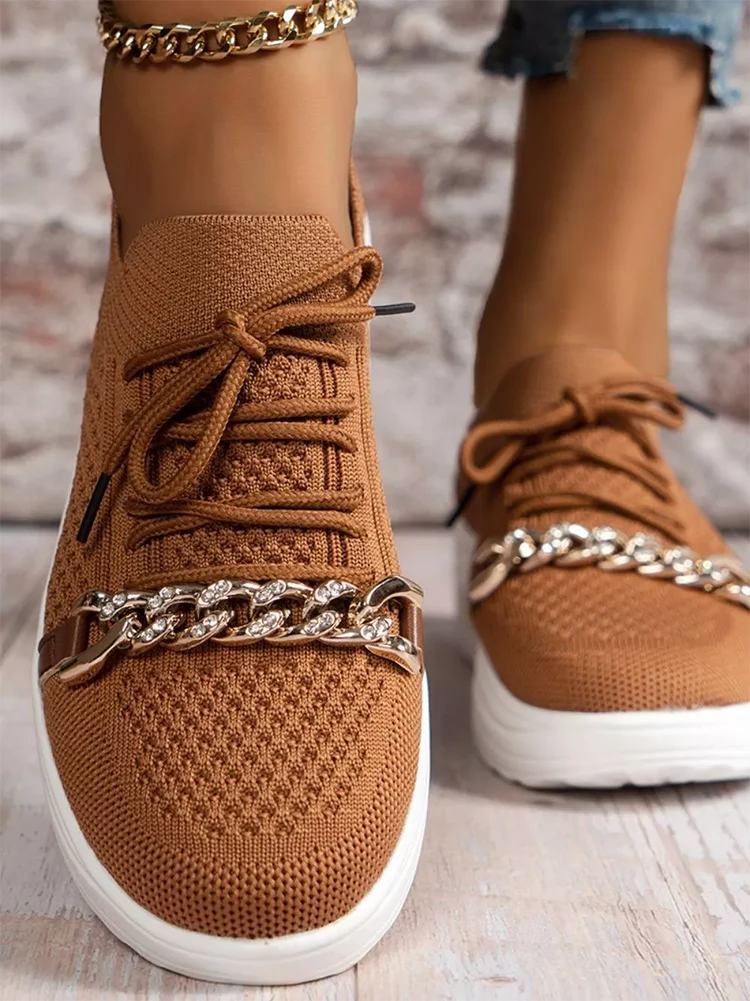 Chain Decor Lace-up Sneakers - Image 2