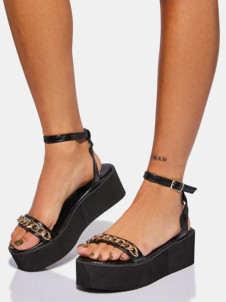 Chain Thick Sole Buckle Sandals - Image 4