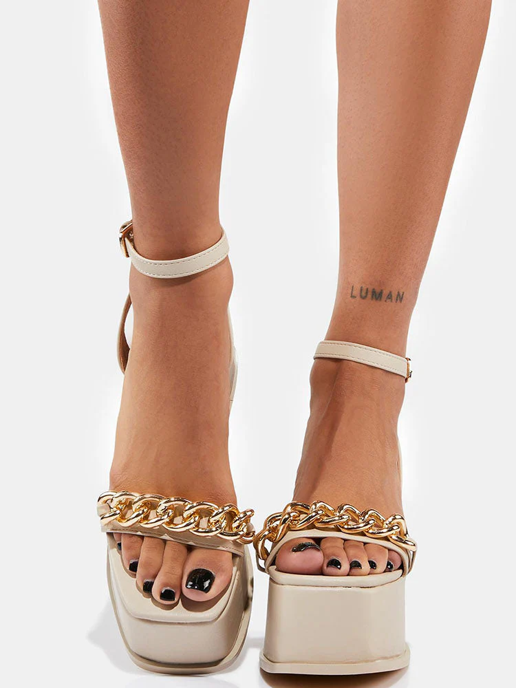 Chain Thick Sole Buckle Sandals - Image 6