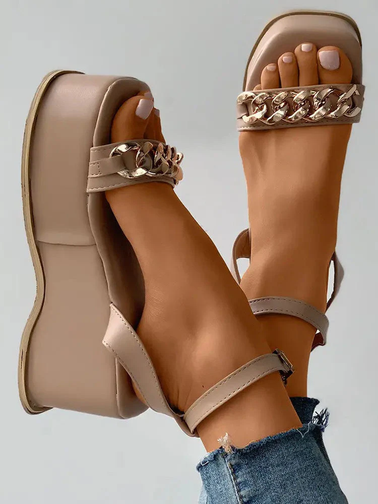 Chain Thick Sole Buckle Sandals - Image 7