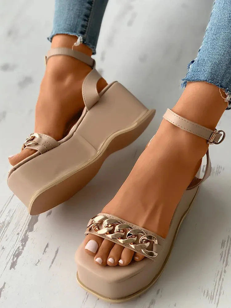 Chain Thick Sole Buckle Sandals - Image 9