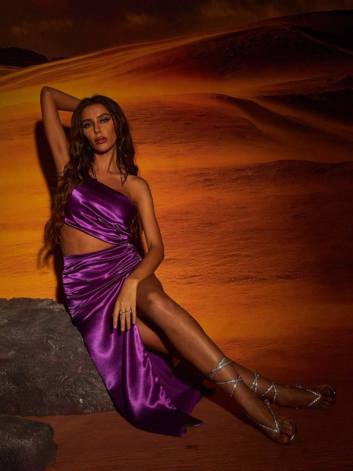 Chara One Shoulder Cutout Maxi Dress In Purple - Image 2