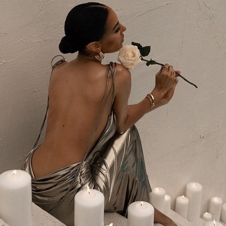 Charming Like Her Metallic Backless Maxi Dress - Image 6