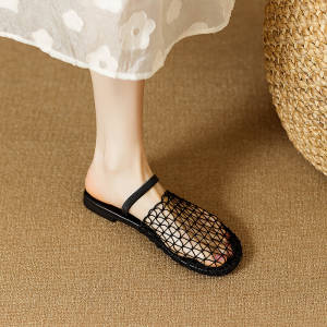 Chic Black Hollow Out Breathable Mesh Platform Slide Sandals - Image 4