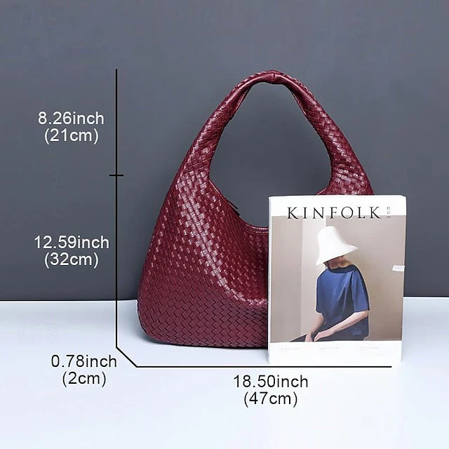 Chic Burgundy Hobo Woven Leather Bag Faux - Image 10