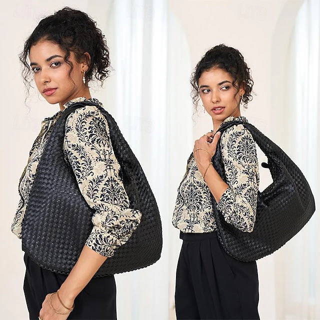 Chic Burgundy Hobo Woven Leather Bag Faux - Image 4