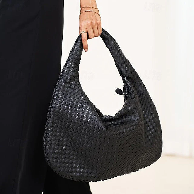 Chic Burgundy Hobo Woven Leather Bag Faux - Image 5