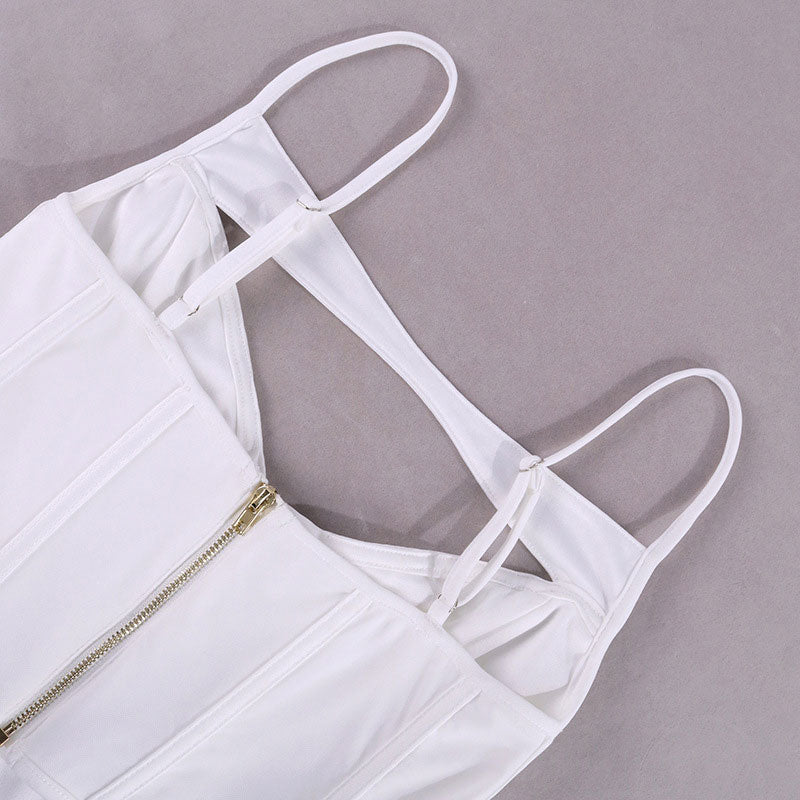 Cut Out Mesh Trim Sleeveless Curved Hem Crop Corset Top - White - Image 4