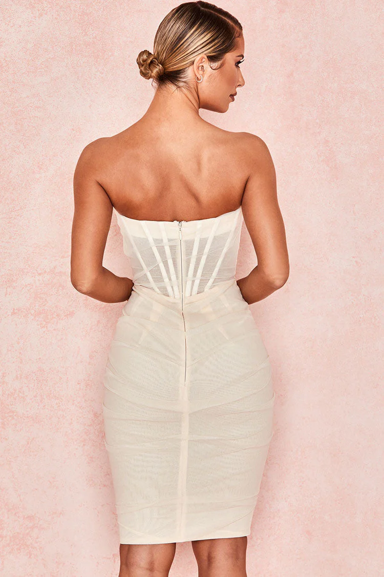 Chic Ruched Strapless Mini Corset Cocktail Party Dress - White - Image 3