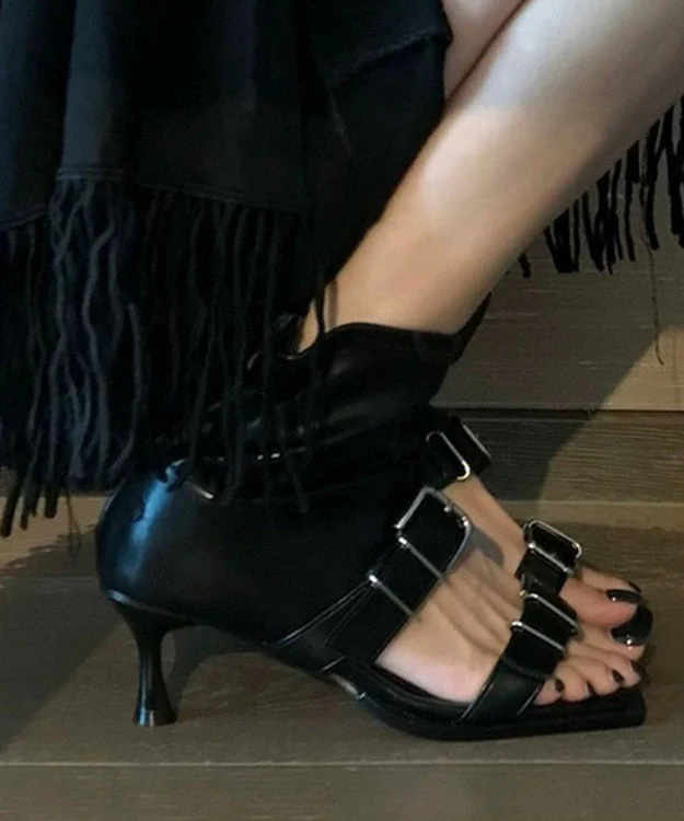 Chic Sheepskin Splicing High Heels Sandals Boots Peep Toe - Image 4
