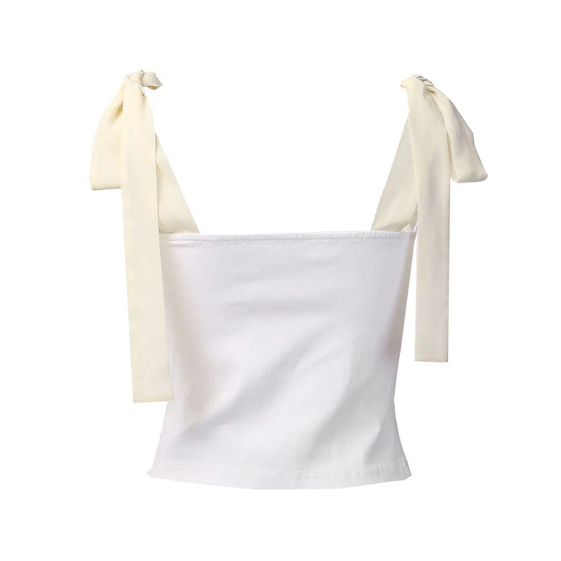 Tie Strap Ruched Balconette Bustier Cropped Top - White - Image 4