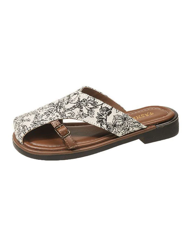 Chinese Style Black Hollow Out Print Satin Slide Sandals - Image 5