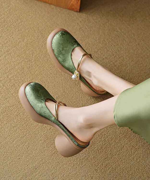 Chinese Style Comfy Apricot Chunky Heel Slide Sandals - Image 2