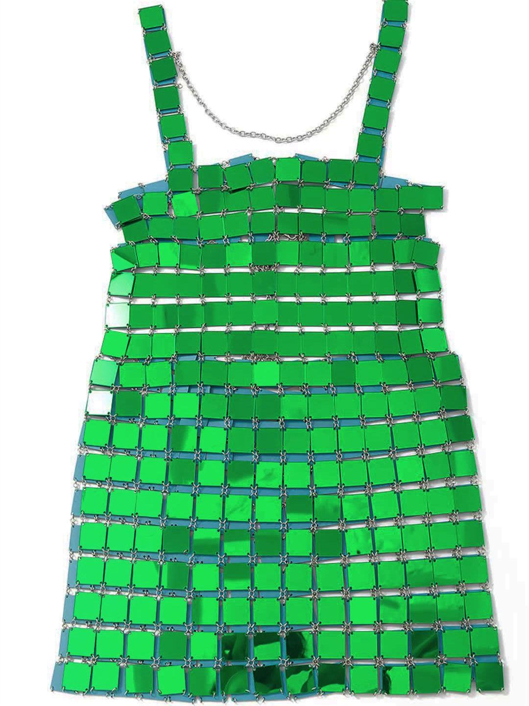 Christina Chainmail Split Green Mini Dress - Image 7