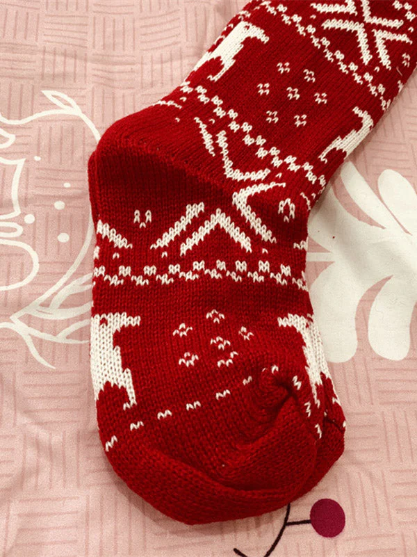 Christmas Elk Snowflake Print Pom Socks - Image 6