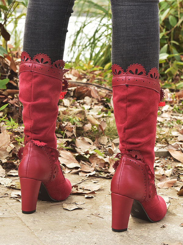 Chunky Heel Lace Up Mid Calf Boot - Image 12
