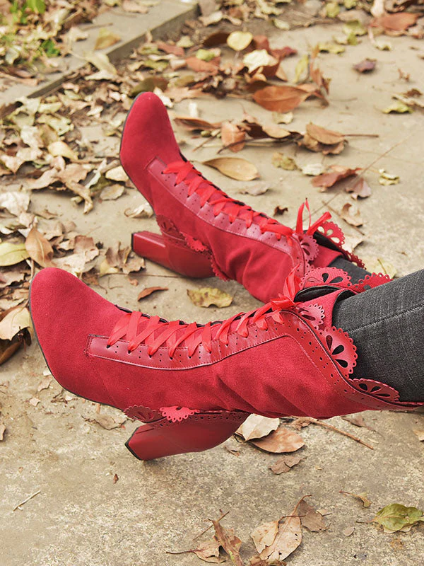 Chunky Heel Lace Up Mid Calf Boot - Image 13