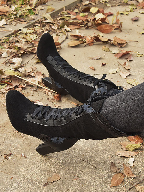 Chunky Heel Lace Up Mid Calf Boot - Image 3