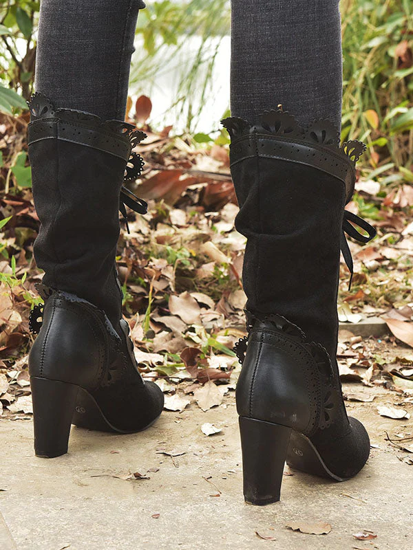 Chunky Heel Lace Up Mid Calf Boot - Image 4