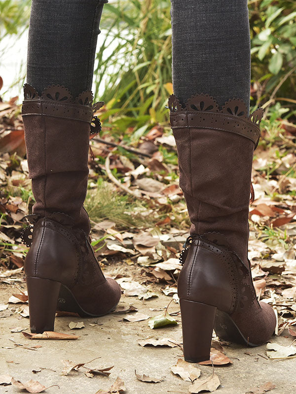 Chunky Heel Lace Up Mid Calf Boot - Image 8