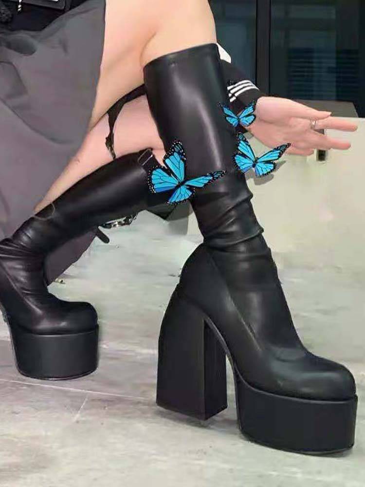 Chunky Heel Platform High Boots - Image 5