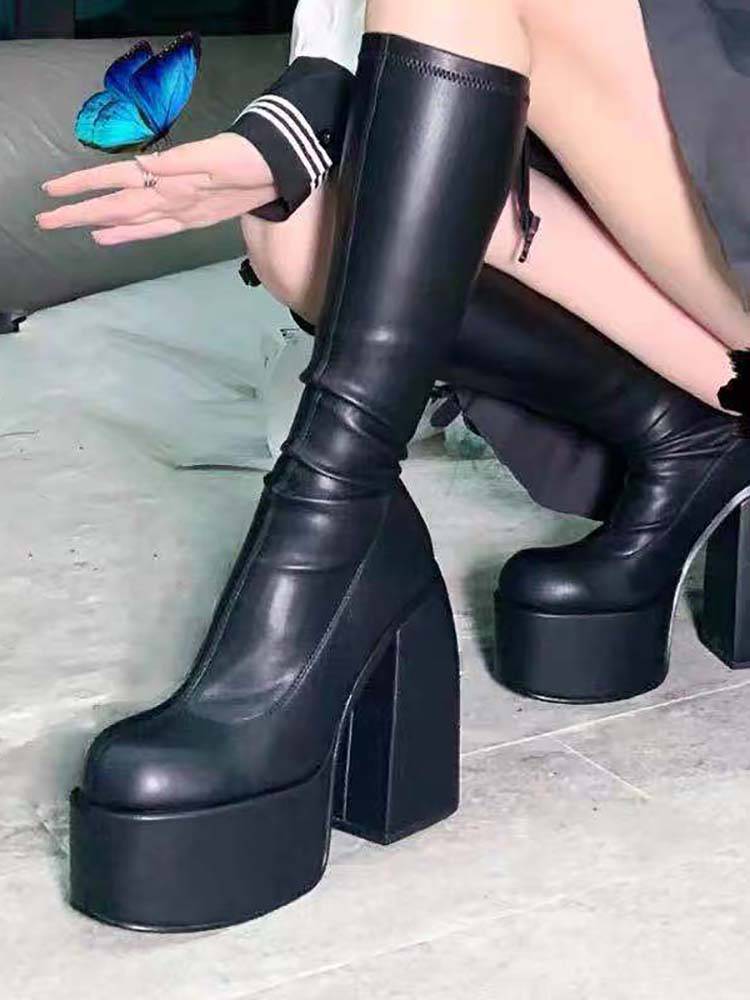Chunky Heel Platform High Boots - Image 7