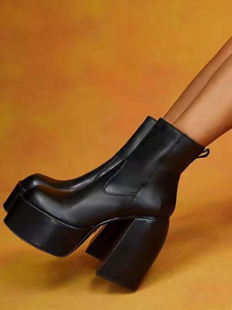 Chunky Heel Platform High Boots - Image 9