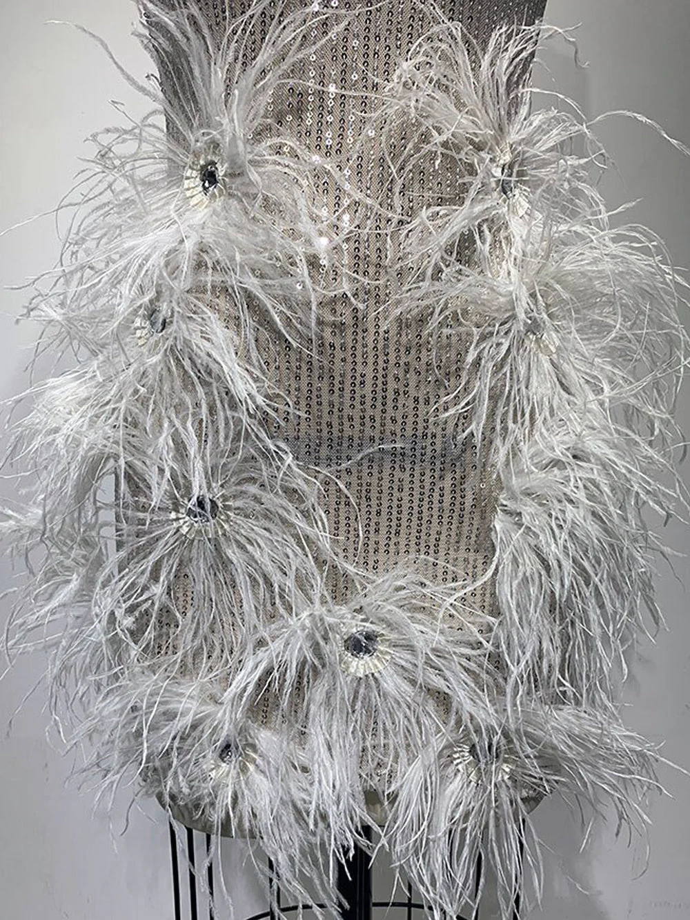 CIGNA Pearls & Feathers Mini Dress - Image 10