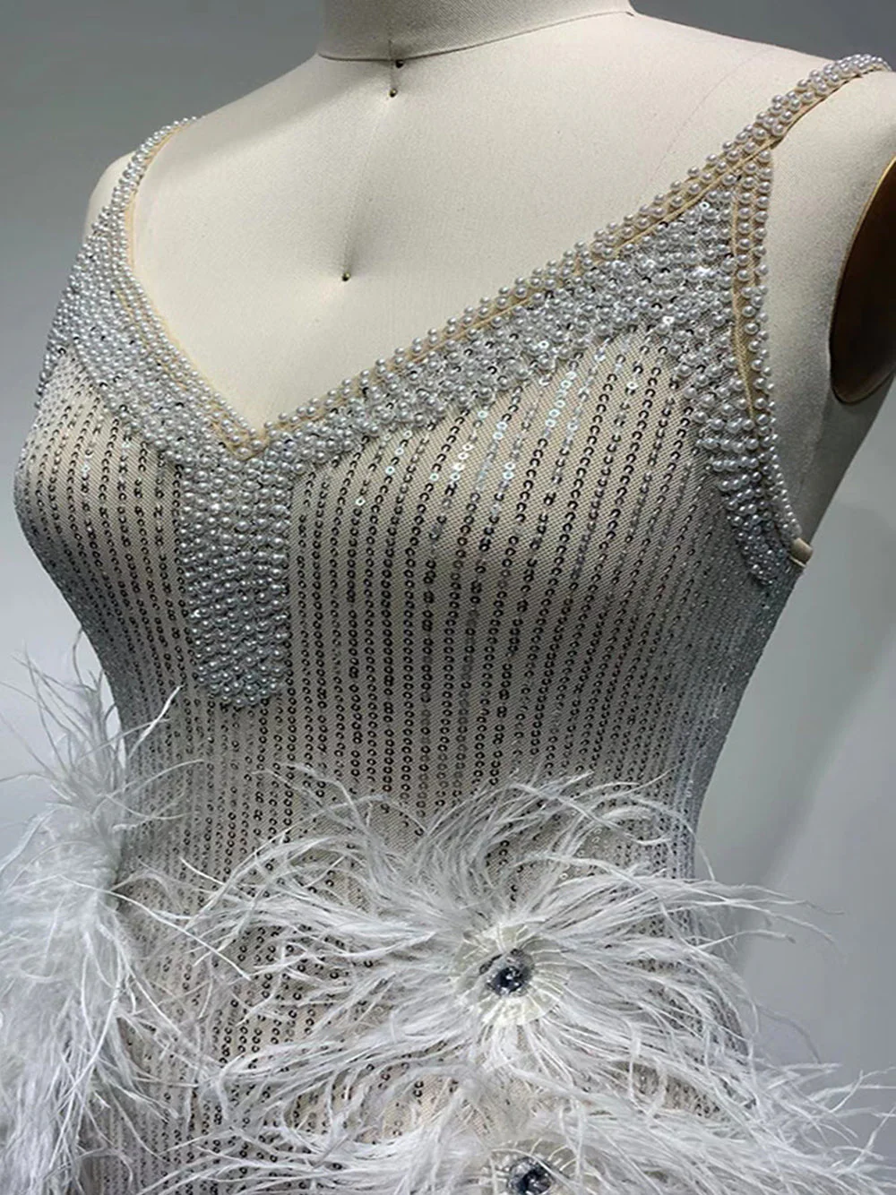 CIGNA Pearls & Feathers Mini Dress - Image 7
