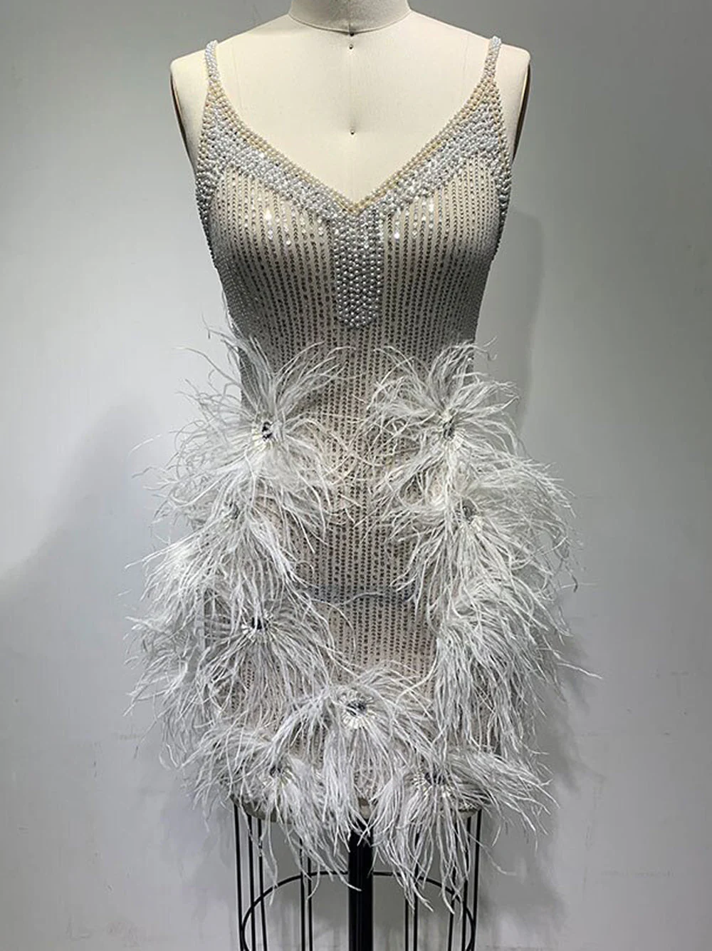 CIGNA Pearls & Feathers Mini Dress - Image 8