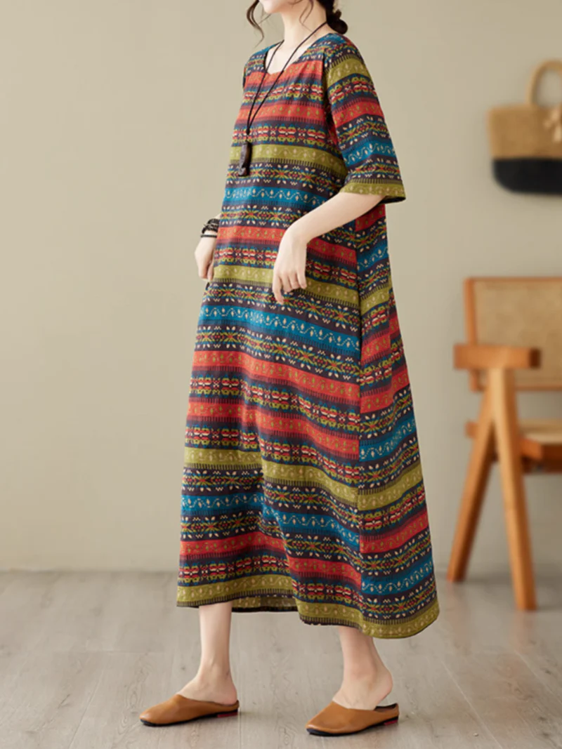 Classic Charmer Color Striped Printed Midi Dress - Image 2