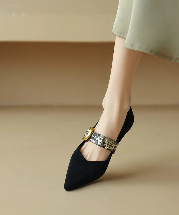 Classy Black Buckle Strap Splicing Stiletto High Heels Pointed Toe - Image 3